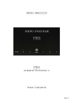 Инструкция Audio Analogue Verdi Cento  ― Manual-Shop.ru