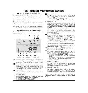 Инструкция Behringer MA400  ― Manual-Shop.ru