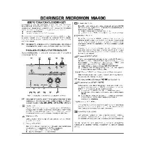 Инструкция Behringer MA400  ― Manual-Shop.ru