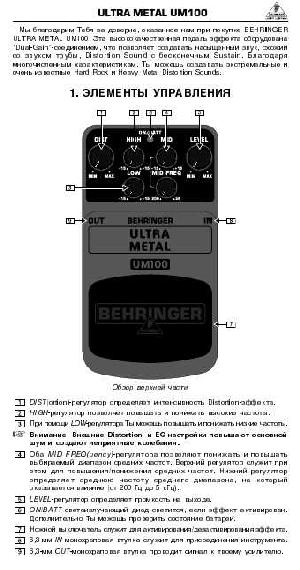 Инструкция Behringer UM100  ― Manual-Shop.ru