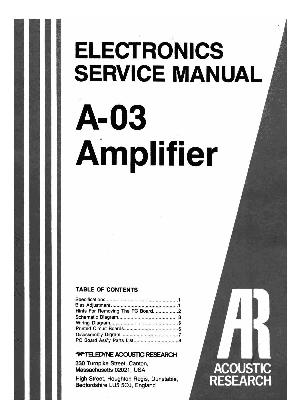 Сервисная инструкция Acoustic-Research A-03 ― Manual-Shop.ru