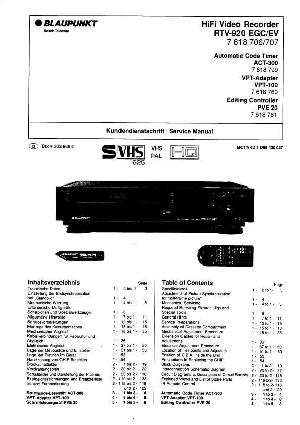 Сервисная инструкция Blaupunkt RTV-920 ― Manual-Shop.ru