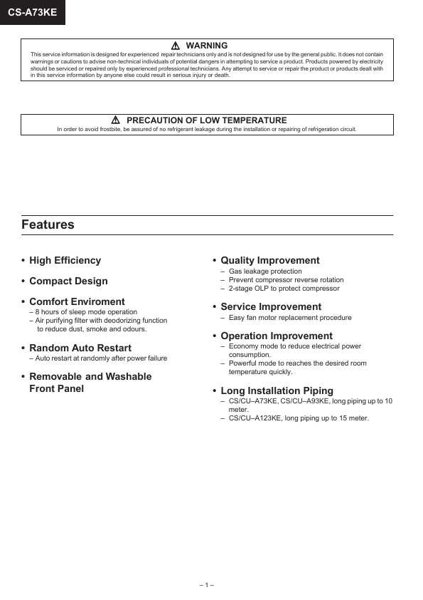 Panasonic CU-A93KE Service Manual Download