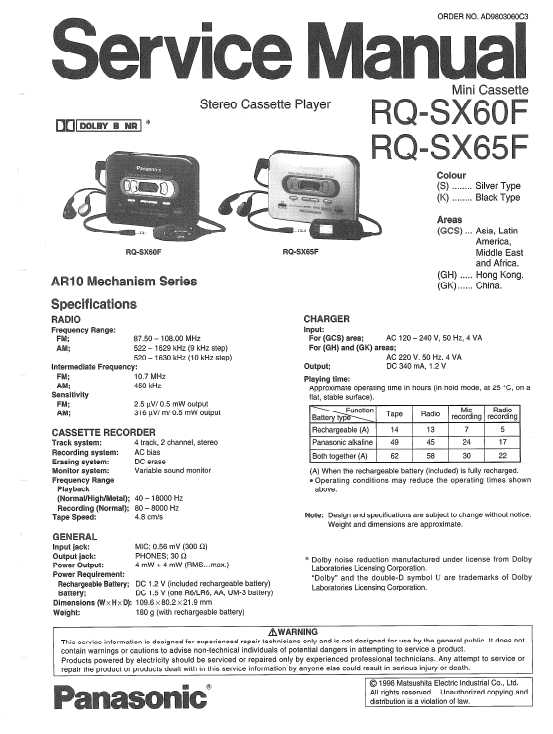 Panasonic tape recorder manual