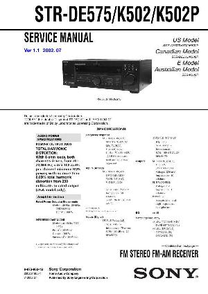 Сервисная инструкция Sony STR-DE575, STR-K502, STR-K502P ― Manual-Shop.ru